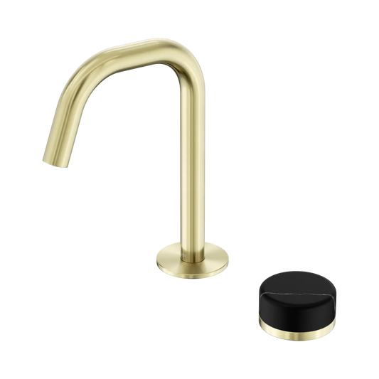 Serenity Progressive Basin Mixer Edge Spout With Marquina Black Handle Brushed Gold