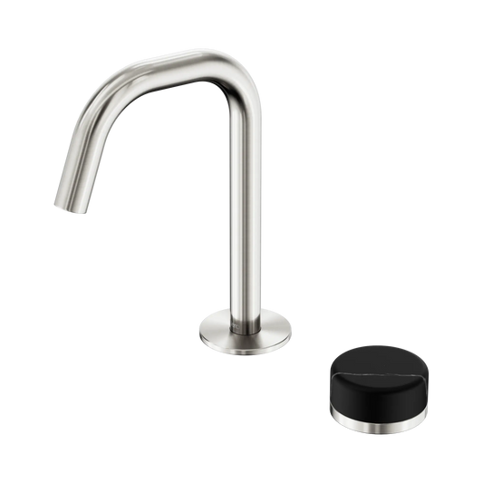 Serenity Progressive Basin Mixer Edge Spout With Marquina Black Handle Brushed Nickel