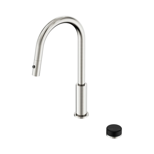 Nero Serenity Progressive Pull Out kitchen Mixer Set With Marquina Black Handle Brushed Nickel
