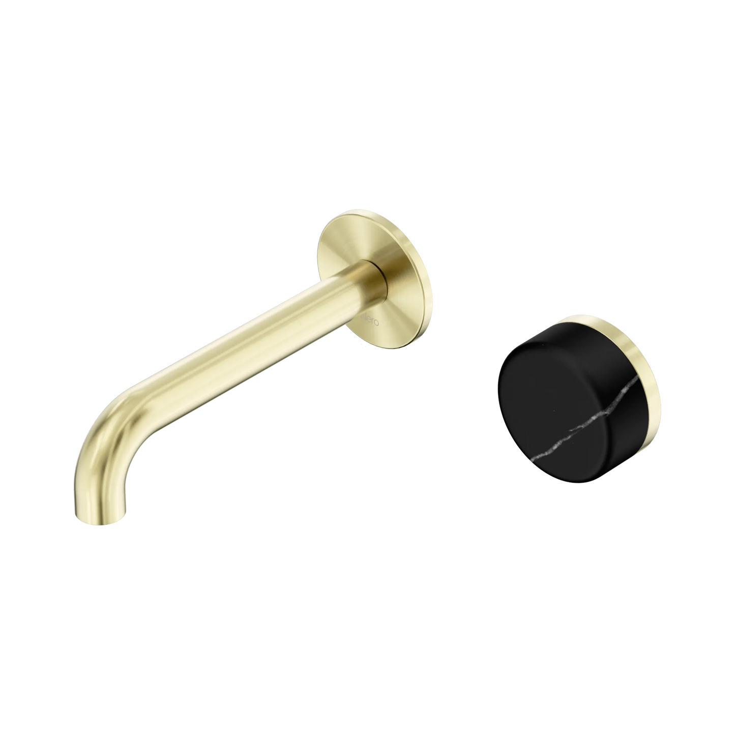 Serenity Progressive Wall Basin Mixer 160mm Spout With Marquina Black Handle Brushed Gold
