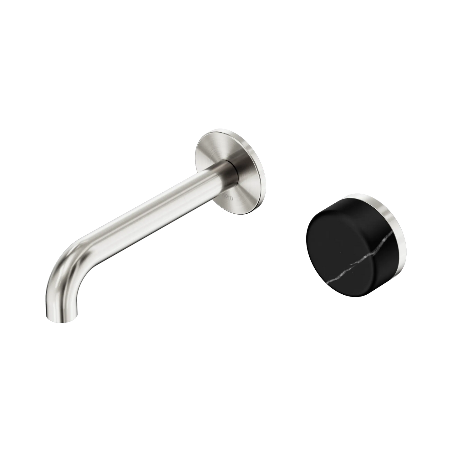 Serenity Progressive Wall Basin Mixer 160mm Spout With Marquina Black Handle Brushed Nickel