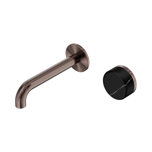 Serenity Progressive Wall Basin Mixer 160mm Spout With Marquina Black Handle Brushed Bronze