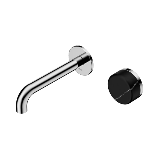 Serenity Progressive Wall Basin Mixer 160mm Spout With Marquina Black Handle Chrome