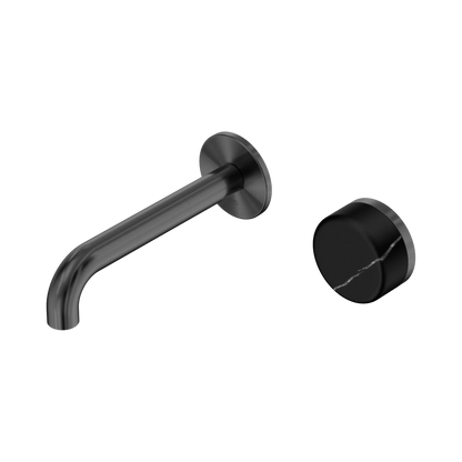 Serenity Progressive Wall Basin Mixer 160mm Spout With Marquina Black Handle Gun Metal