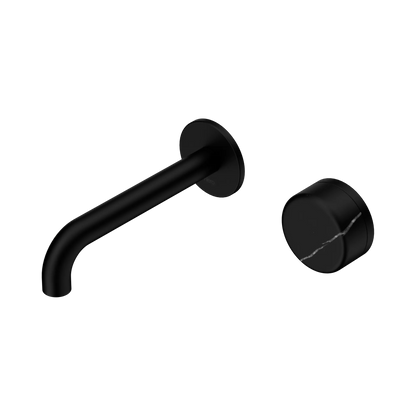 Serenity Progressive Wall Basin Mixer 160mm Spout With Marquina Black Handle Matte Black