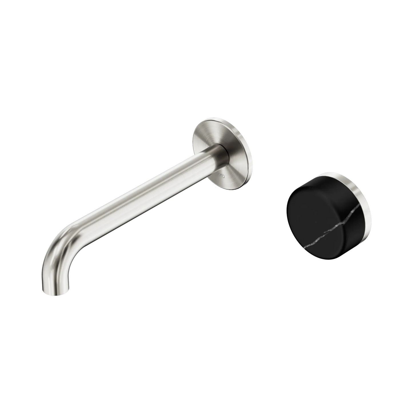Serenity Progressive Wall Basin Mixer 185mm Spout With Marquina Black Handle Brushed Nickel