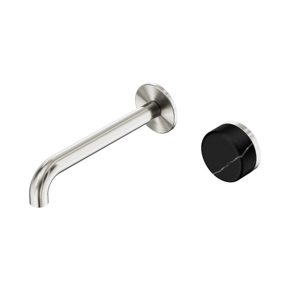 Serenity Progressive Wall Basin Mixer 185mm Spout With Marquina Black Handle Brushed Nickel