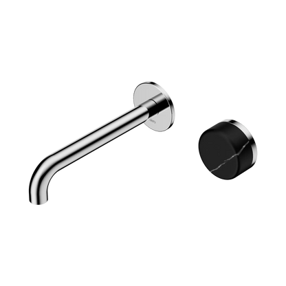 Serenity Progressive Wall Basin Mixer 185mm Spout With Marquina Black Handle Chrome