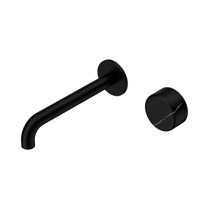 Serenity Progressive Wall Basin Mixer 185mm Spout With Marquina Black Handle Matte Black