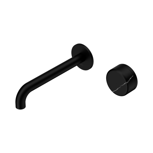 Serenity Progressive Wall Basin Mixer 185mm Spout With Marquina Black Handle Matte Black