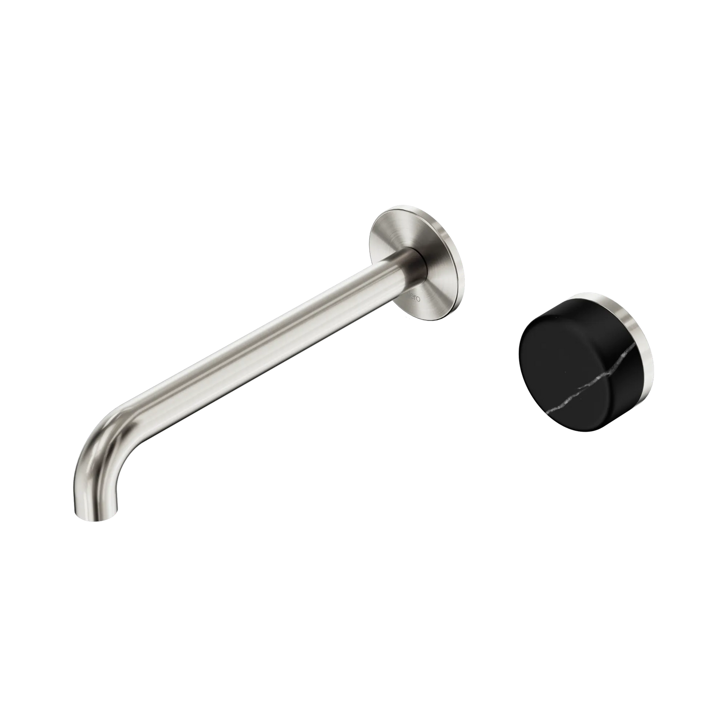 Serenity Progressive Wall Basin Mixer 220mm Spout With Marquina Black Handle Brushed Nickel