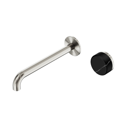 Serenity Progressive Wall Basin Mixer 220mm Spout With Marquina Black Handle Brushed Nickel