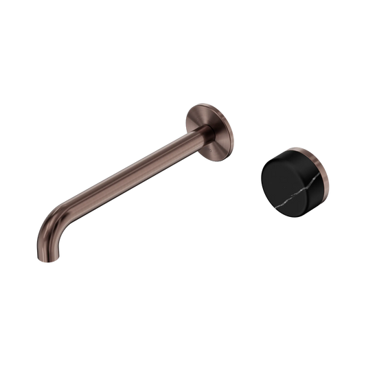 Serenity Progressive Wall Basin Mixer 220mm Spout With Marquina Black Handle Brushed Bronze