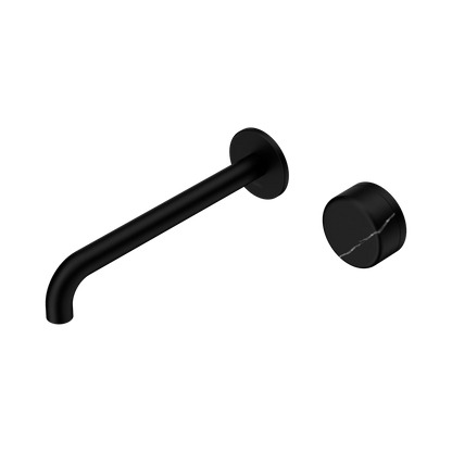Serenity Progressive Wall Basin Mixer 220mm Spout With Marquina Black Handle Matte Black