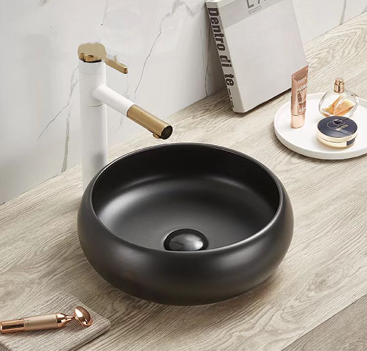 Above Counter Ceramic Basin - Matt Black   - Round - 360mm