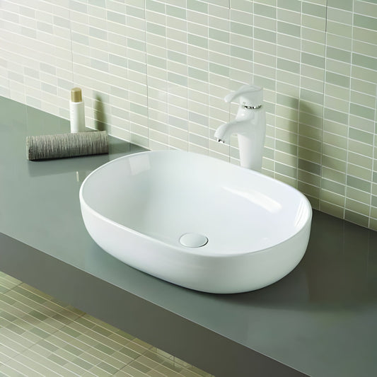 Gloss White Oval Ceramic Basin | 490x395x150mm
