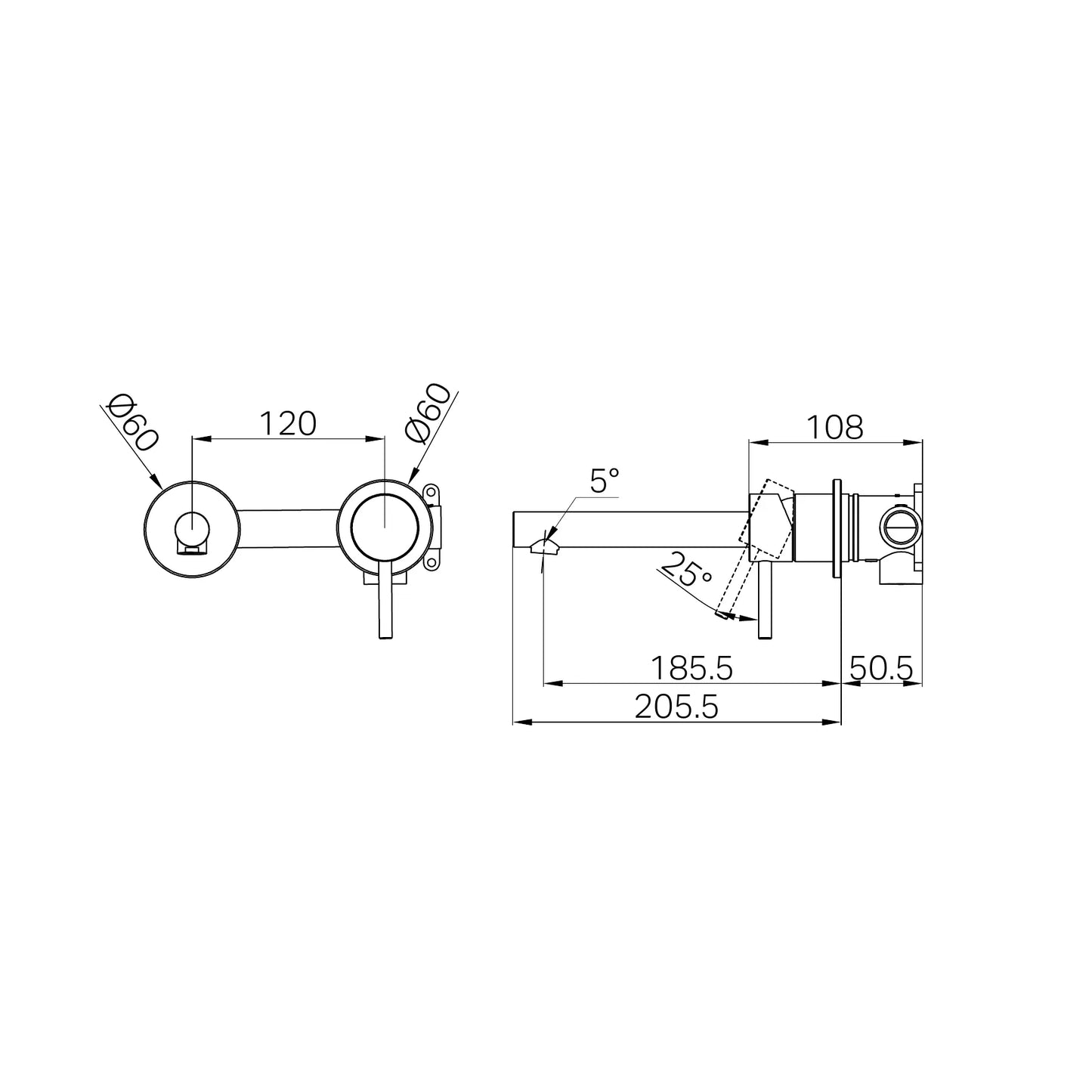 Dolce II Wall Basin/Bath Mixer Separate Back Plate Chrome