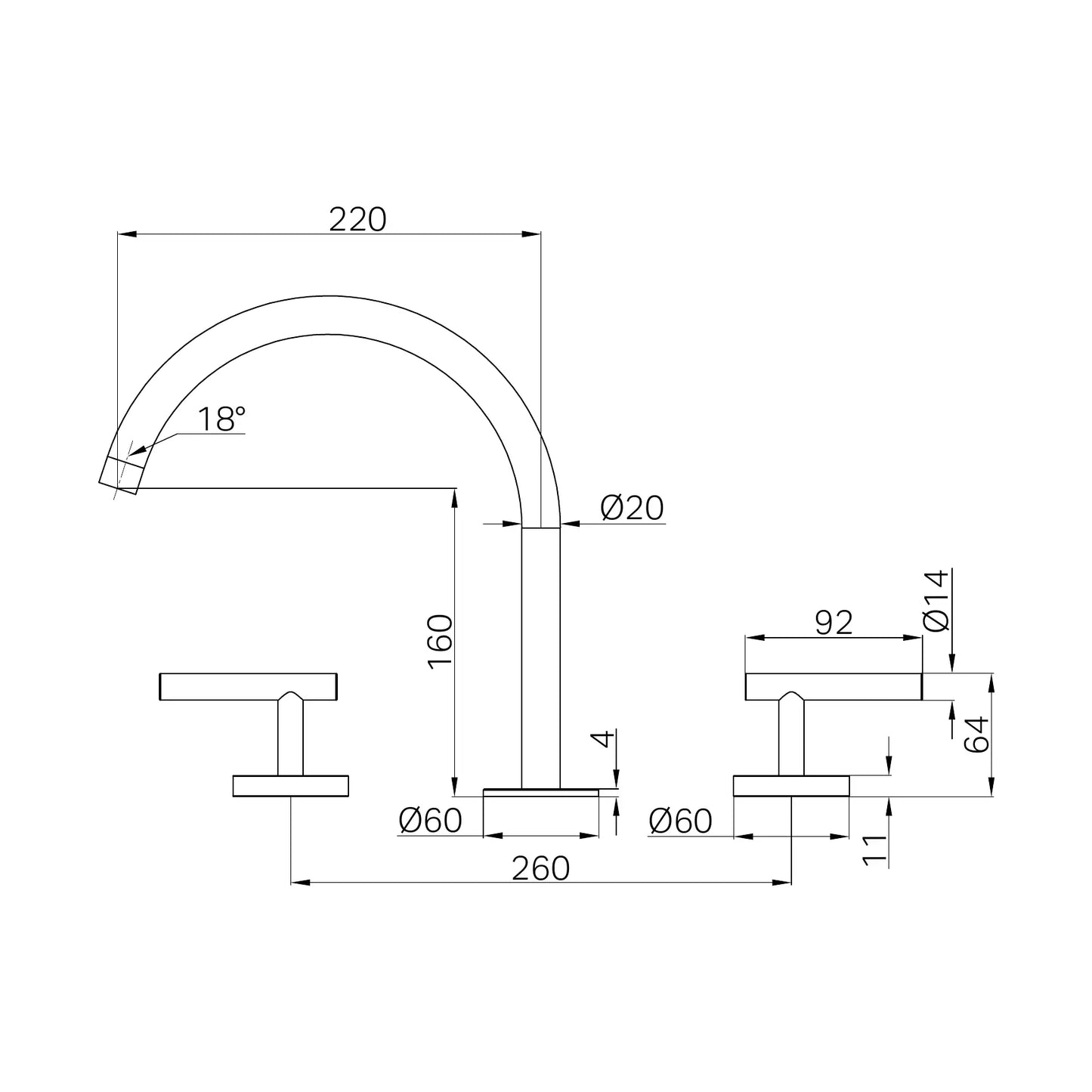 Mecca Lever Bath/Kitchen Set Arc Spout Matte Black