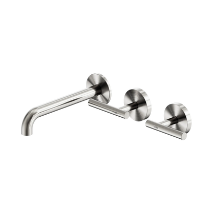 Nero Mecca Lever Wall Basin/Bath Set 185mm Offset Spout Brushed Nickel