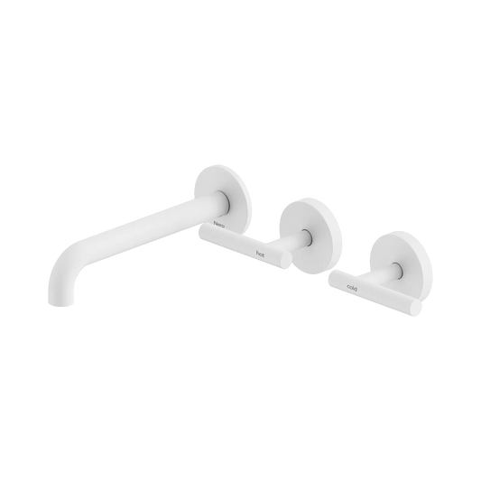 Mecca Lever Wall Basin/Bath Set 185mm Offset Spout Matte White