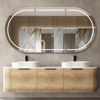 Bondi 1800mm Natural Oak Wall Hung Curve Cabinet Only