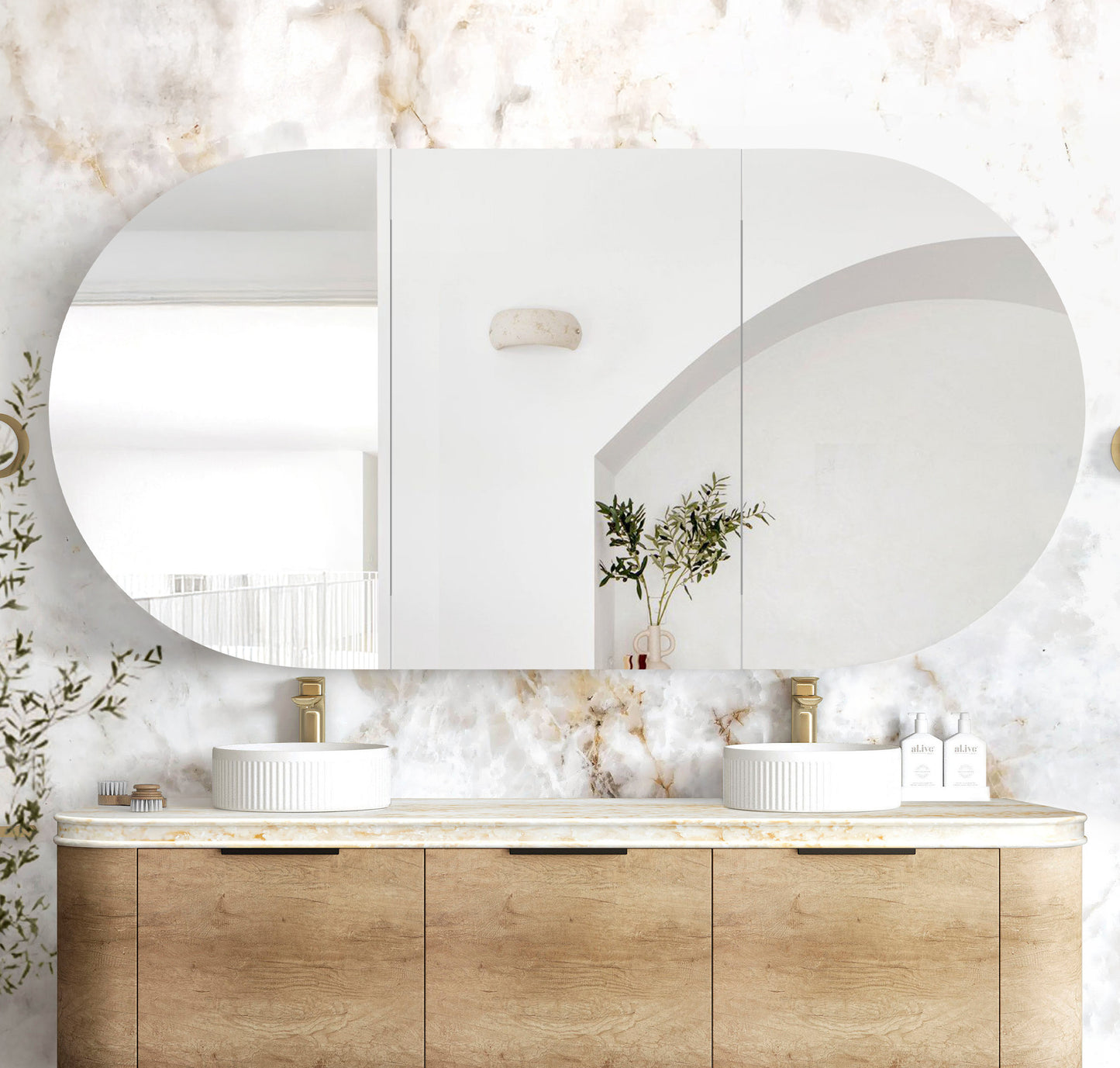 Bondi 1800mm Natural Oak Wall Hung Curve Cabinet Only