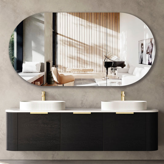 Bondi 1800mm Black Oak Wall Hung Curve Cabinet Only