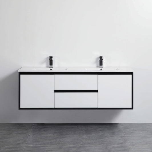 Petra Wall Hung PVC Vanity - Matt White & Matt Black - 1500mm