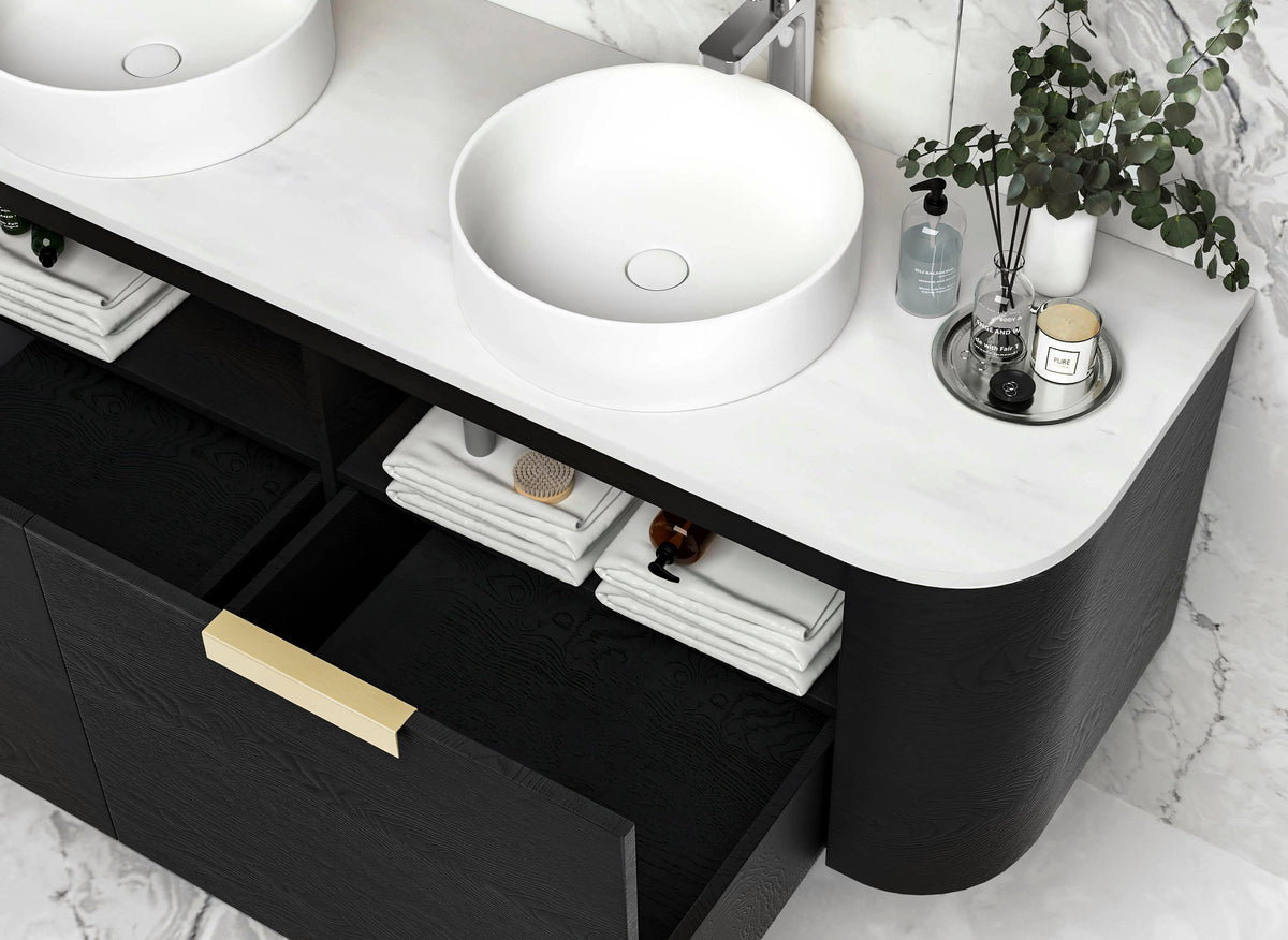 Bondi 1500mm Black Oak Wall Hung Curve Cabinet Only