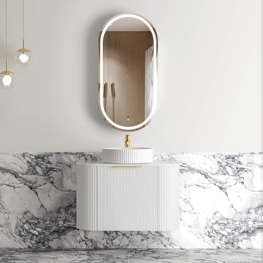 Bondi 750mm Satin White Fluted Wall Hung Curve Cabinet Only