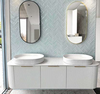 Bondi 1800mm Satin White Fluted Wall Hung Curve Cabinet Only