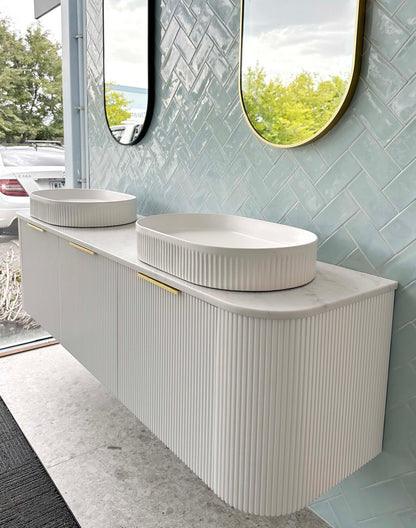 Bondi 1800mm Satin White Fluted Wall Hung Curve Cabinet Only