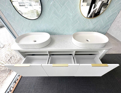 Bondi 1800mm Satin White Fluted Wall Hung Curve Cabinet Only