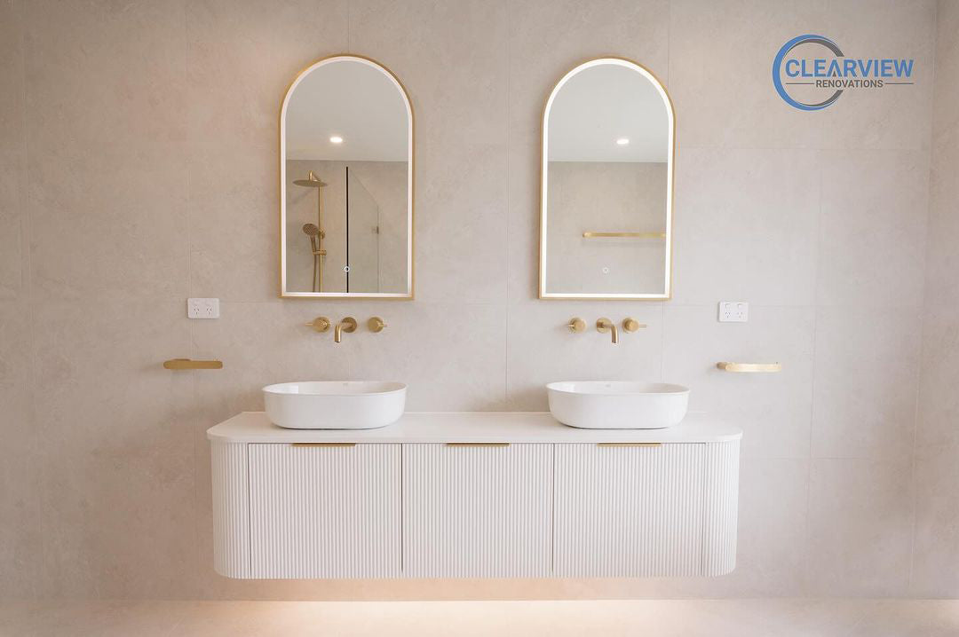 Bondi 1800mm Satin White Fluted Wall Hung Curve Cabinet Only