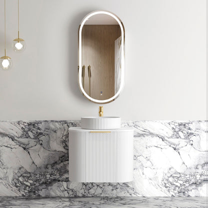 Bondi 600mm Satin White Fluted Wall Hung Curve Cabinet Only