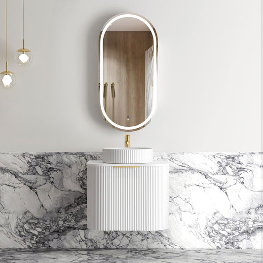 Bondi 600mm Satin White Fluted Wall Hung Curve Cabinet Only