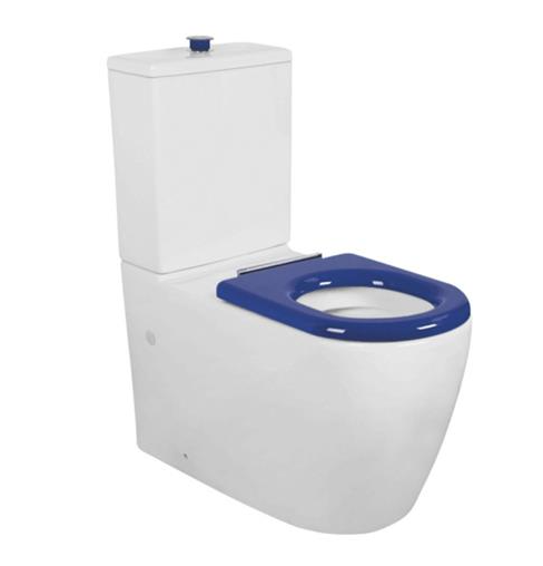 Asta Disable Rimless Toilet Suite, Back/Left and Right Bottom Inlet Cistern (KDK800C BLUE BUTTON) with Rimless Flush Pan (KDK800P BLUE Seat), Size: 810*355*880mm"