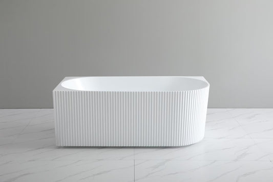 1500mm Capri Fluted Oval Freestanding Left Corner Bathtub - No Overflow - Gloss White