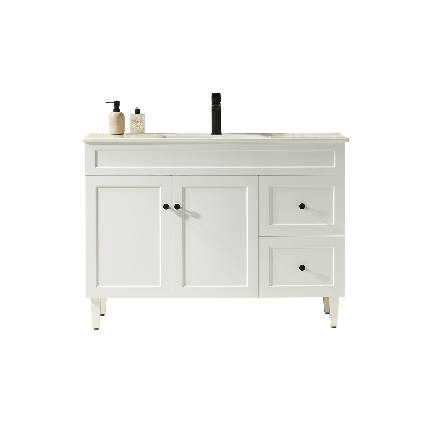 1200mm Harrington Floor Vanity PVC Right Side Drawers - Cabinet Only - Single Bowl - Matte White