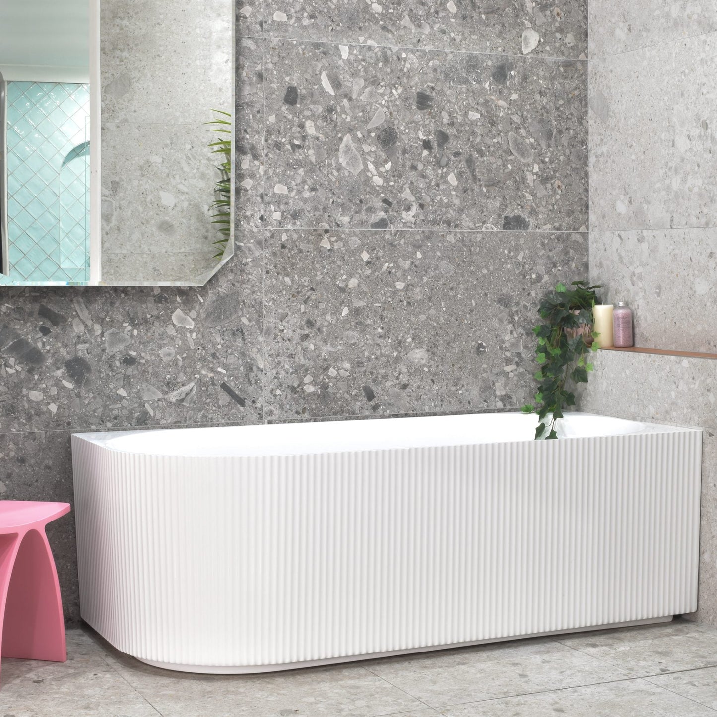 Brighton Groove Fluted Oval Freestanding   - Right Corner Bathtub - Gloss White - No Overflow - 1500mm