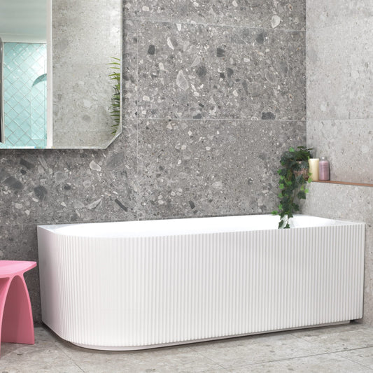 Brighton Groove Fluted Oval Freestanding   - Right Corner Bathtub - Gloss White - No Overflow - 1500mm