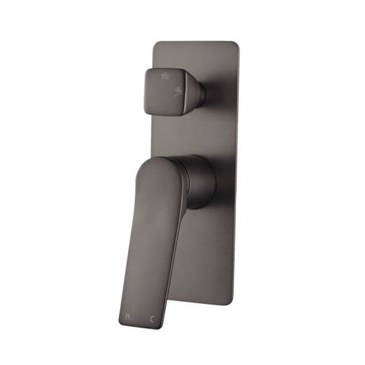 RUSHY Square Brushed Gun Metal Grey Wall   Mixer With Diverter