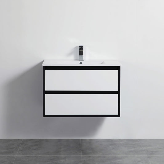 Petra Wall Hung PVC Vanity - Matt White & Matt Black - 750mm
