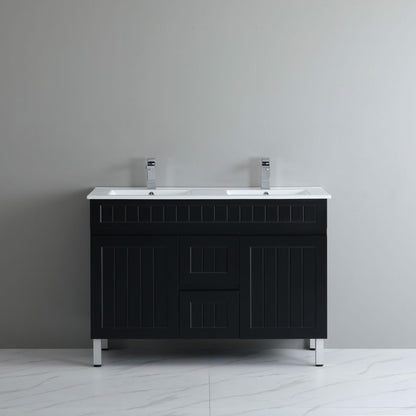 1200mm Acacia Floor Vanity PVC Cabinet Only - Double Bowl- Matte Black