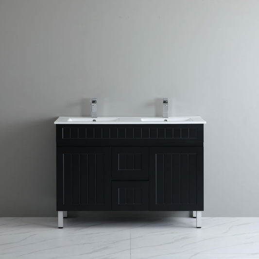 1200mm Acacia Floor Vanity PVC Cabinet Only - Double Bowl- Matte Black