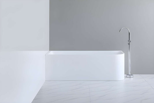 1500mm Left Corner Back to Wall Bathtub - No Overflow - Matte White