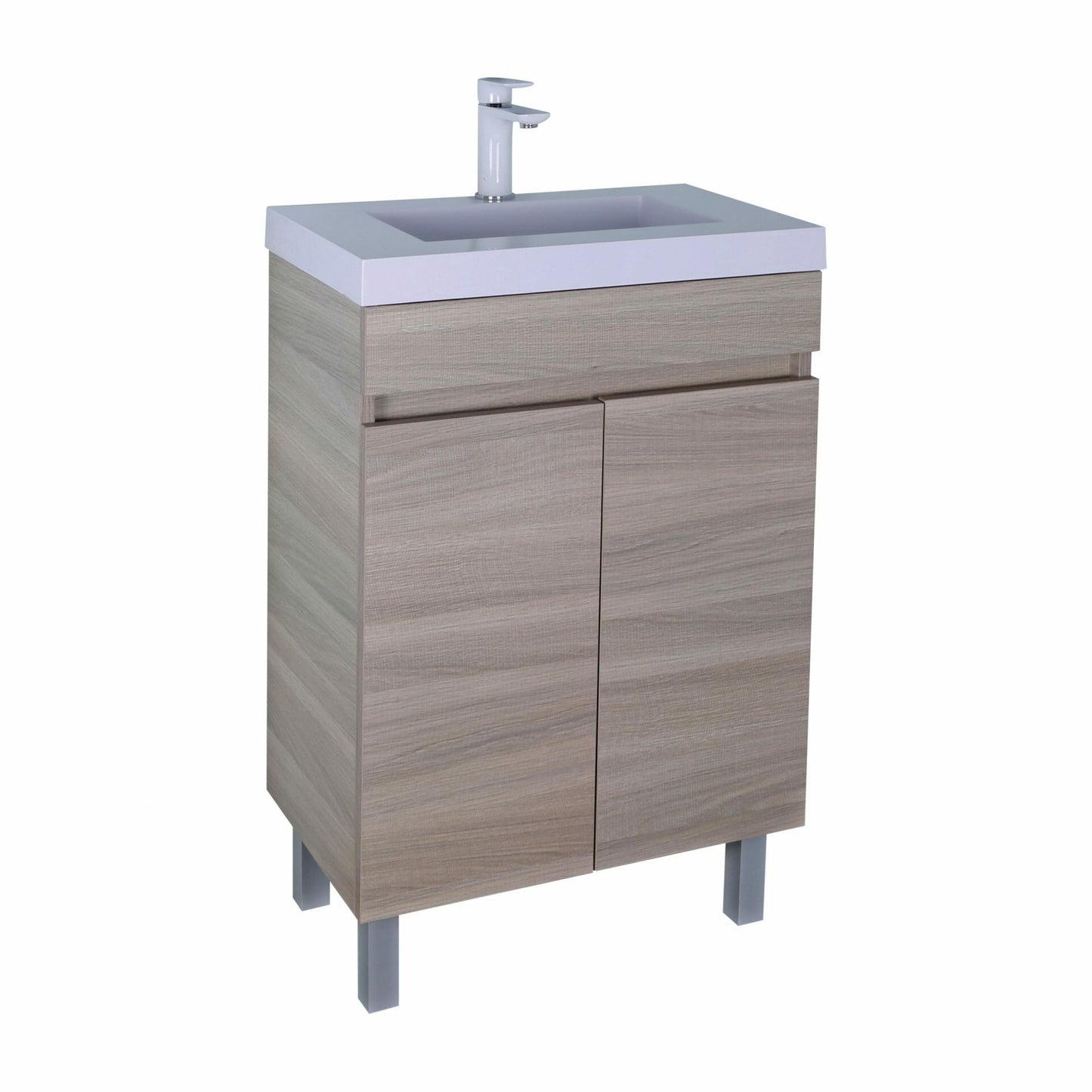 Evie Wood Grain PVC Floor Vanity - Double   Doors - Oak - 600mm - Slim