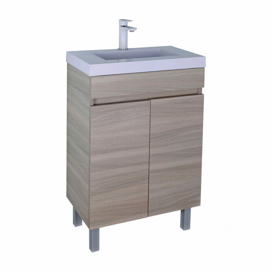 Evie Wood Grain PVC Floor Vanity - Double   Doors - Oak - 600mm - Slim