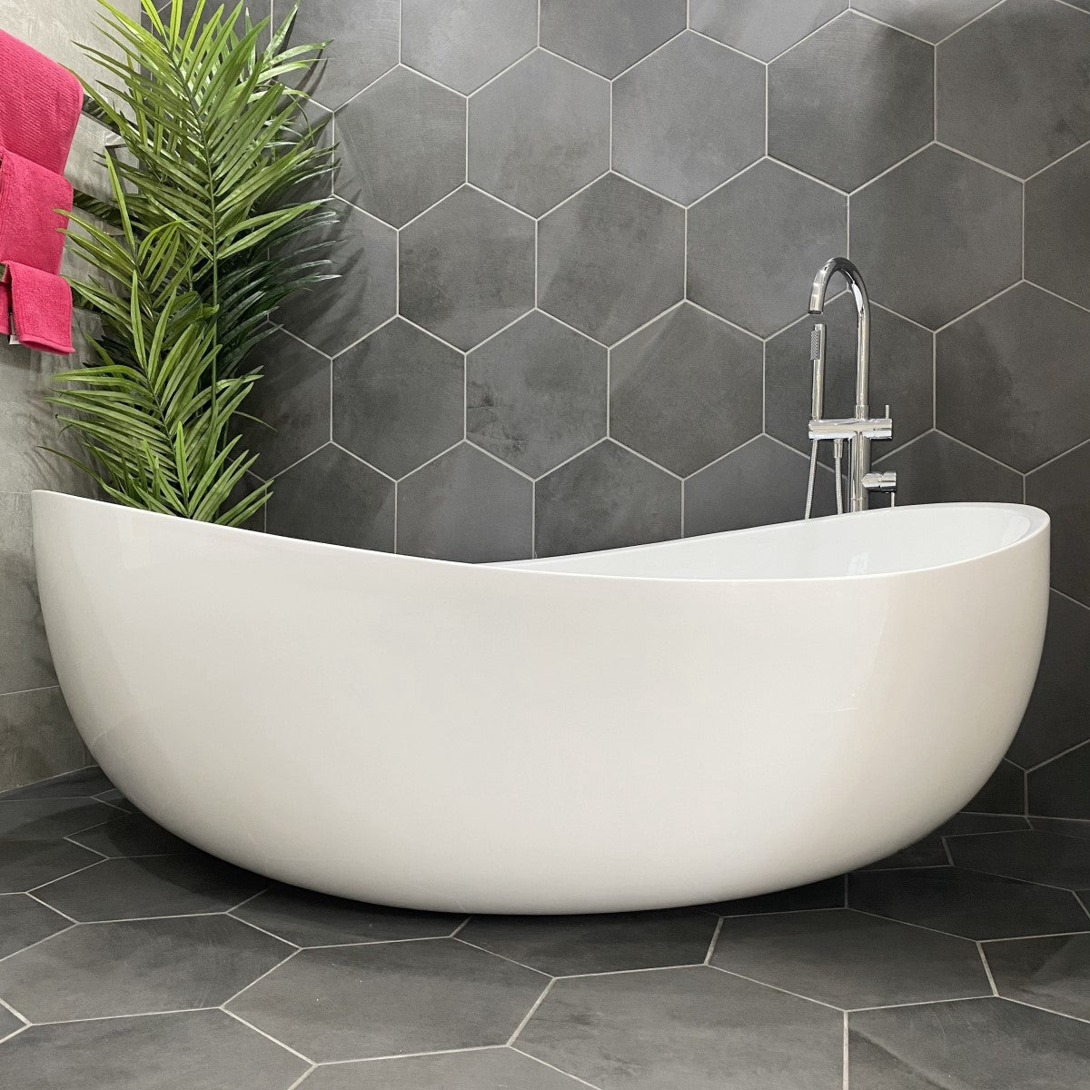 Wave Oval Wide Freestanding Bathtub -   Gloss White - No Overflow - 1800mm