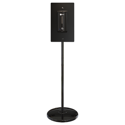 Hygiene Station with White Stand & Black Sanitiser Dispenser - Finish: White Powder Coat & Designer Black